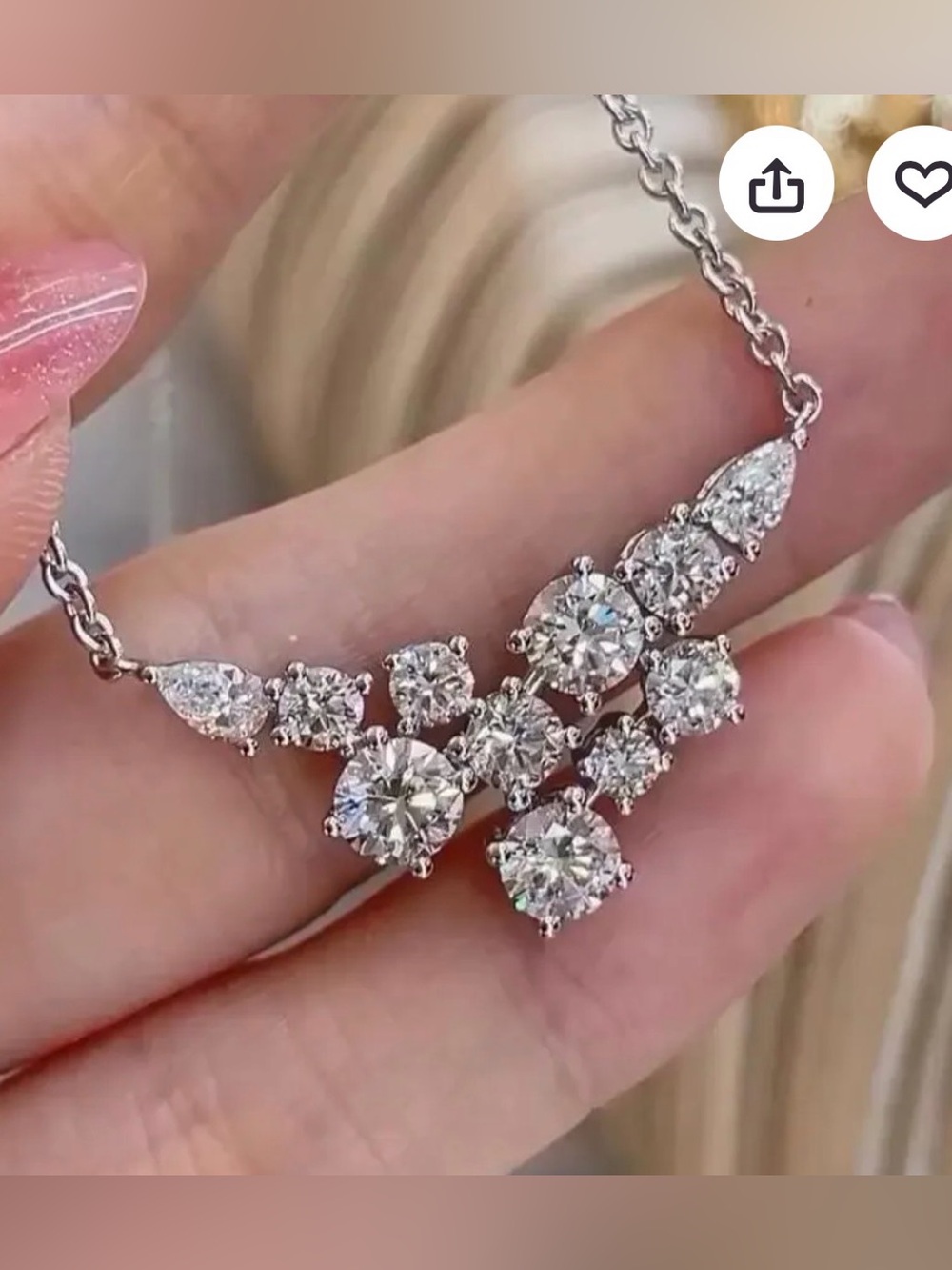 Starry Night White Gold Plated Cluster Necklace - Sparkling White CZ Pendant. - Picture 4 of 8